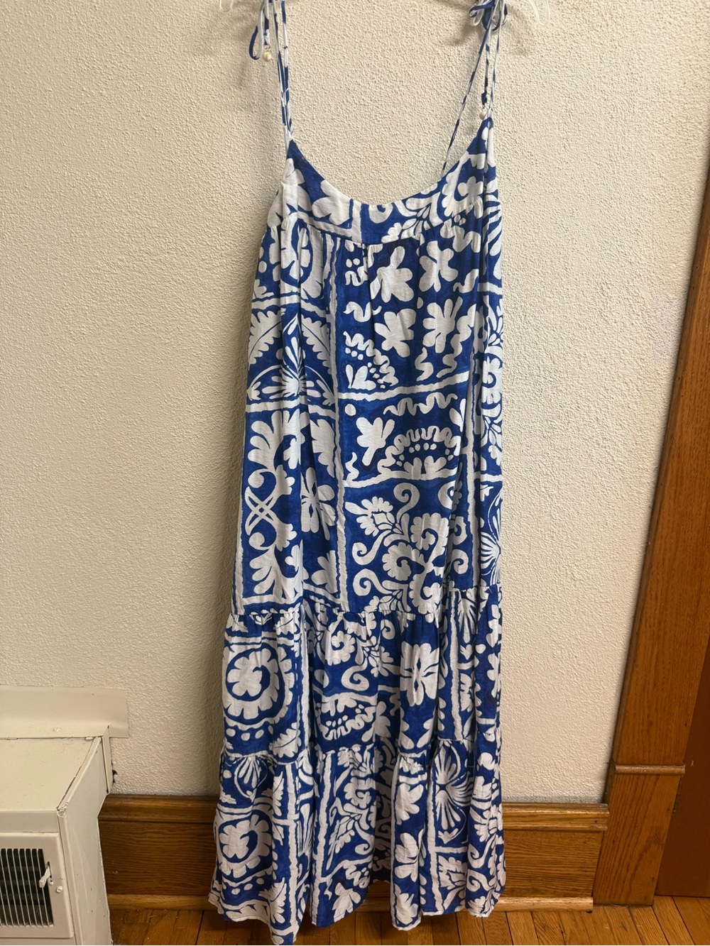 H&M Blue and White Floral Tie-Shoulder Maxi Dress